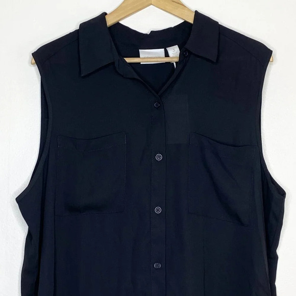 NWT Chico's 3 Lengthened Layer Bevin Basic Tank Top Sheer Black Button Down XL - Picture 2 of 10